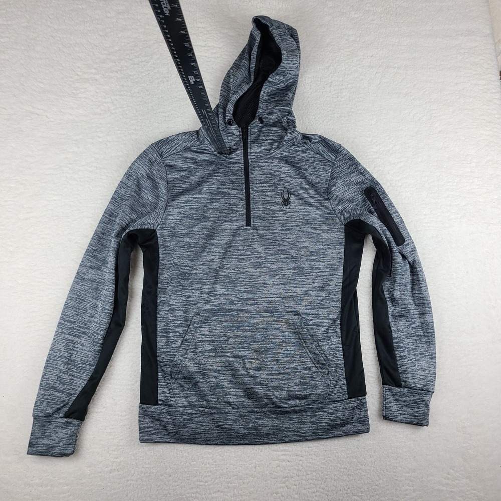 Spyder Hoodie Mens Medium Gray Black Heathered Active 1/4 Zip Sweater Activewear